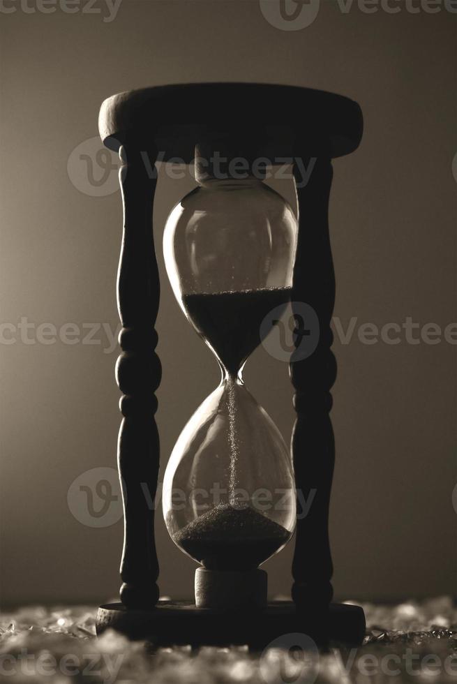 A  sand clock in black and white photo