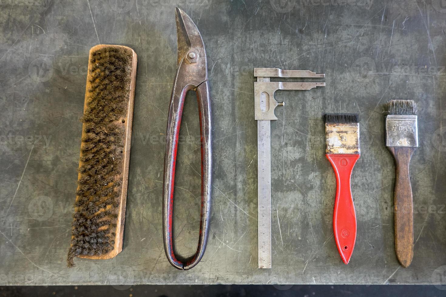 neatly organized tools in the workshop at a printing company photo