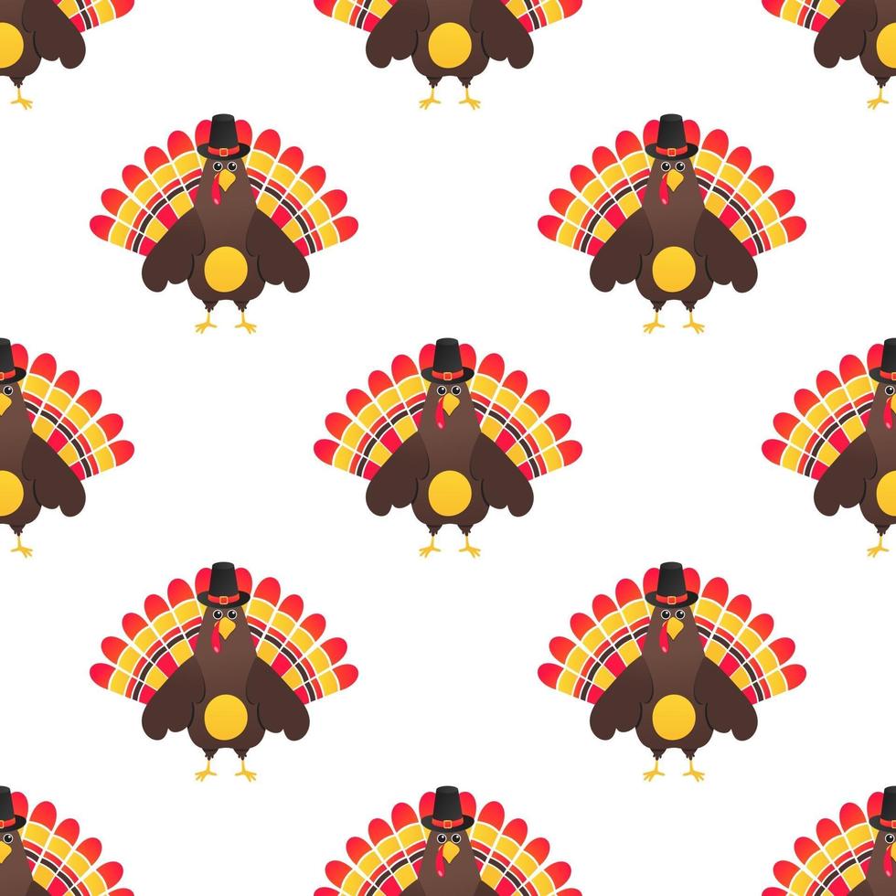 Seamless colorful thanksgiving pattern with turkey bird and the hat vector