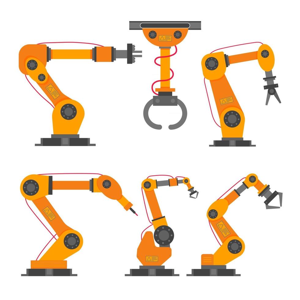 6 Robotic arms flat style design set vector