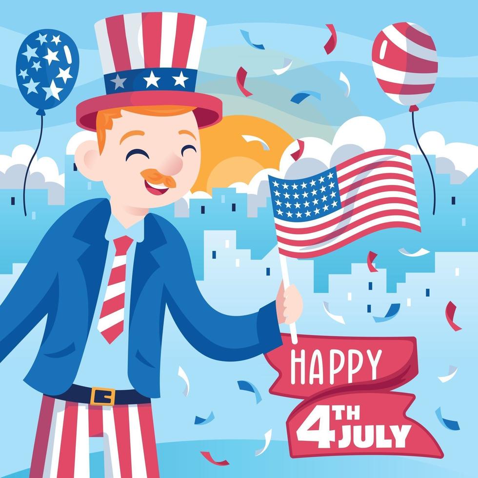 Boy Celebrating the 4th of July vector