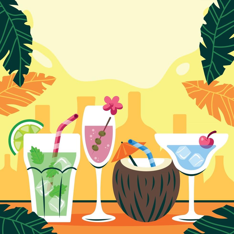 Summer Tropical Cocktails Background vector