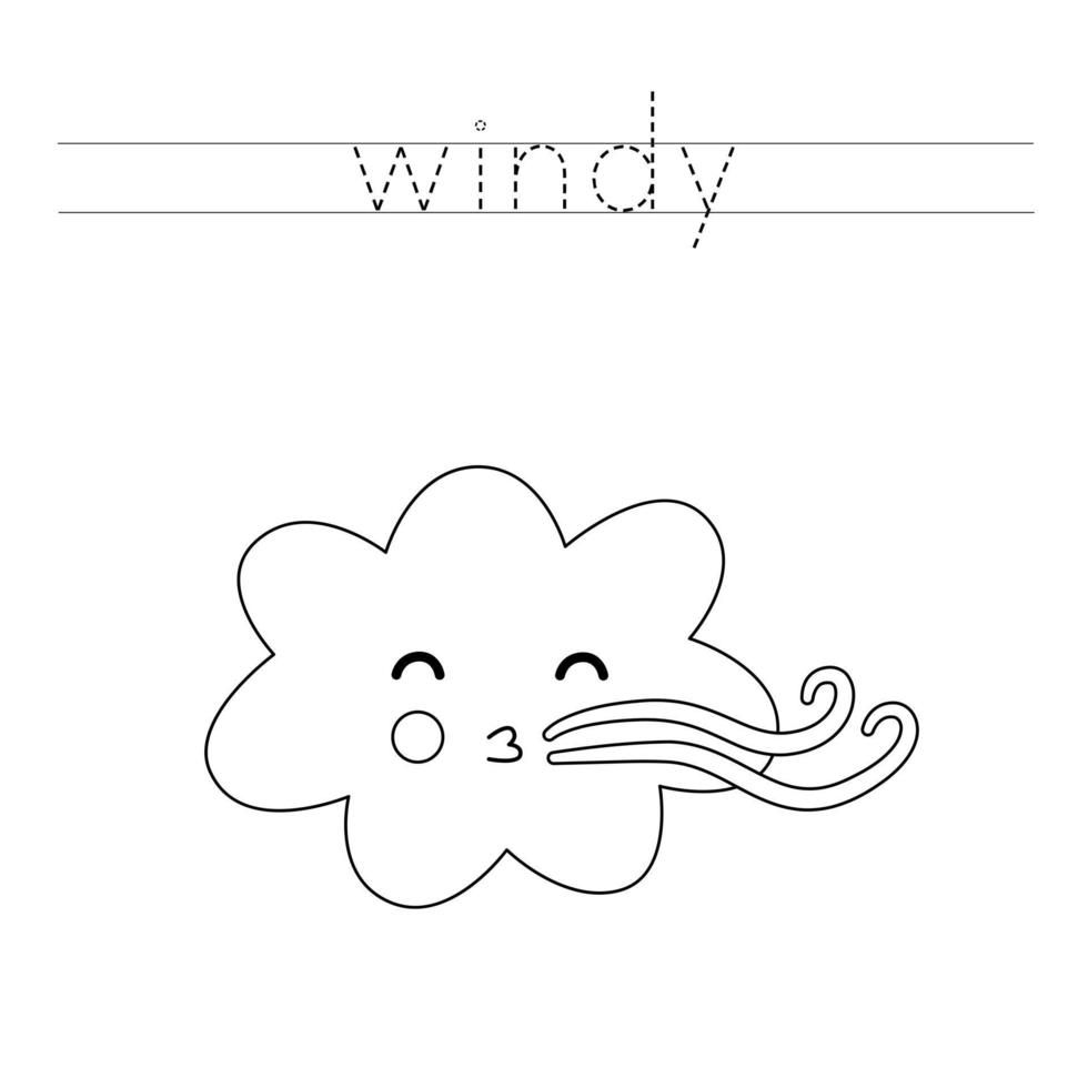 Tracing letters with cute wind cloud Writing practice for kids vector