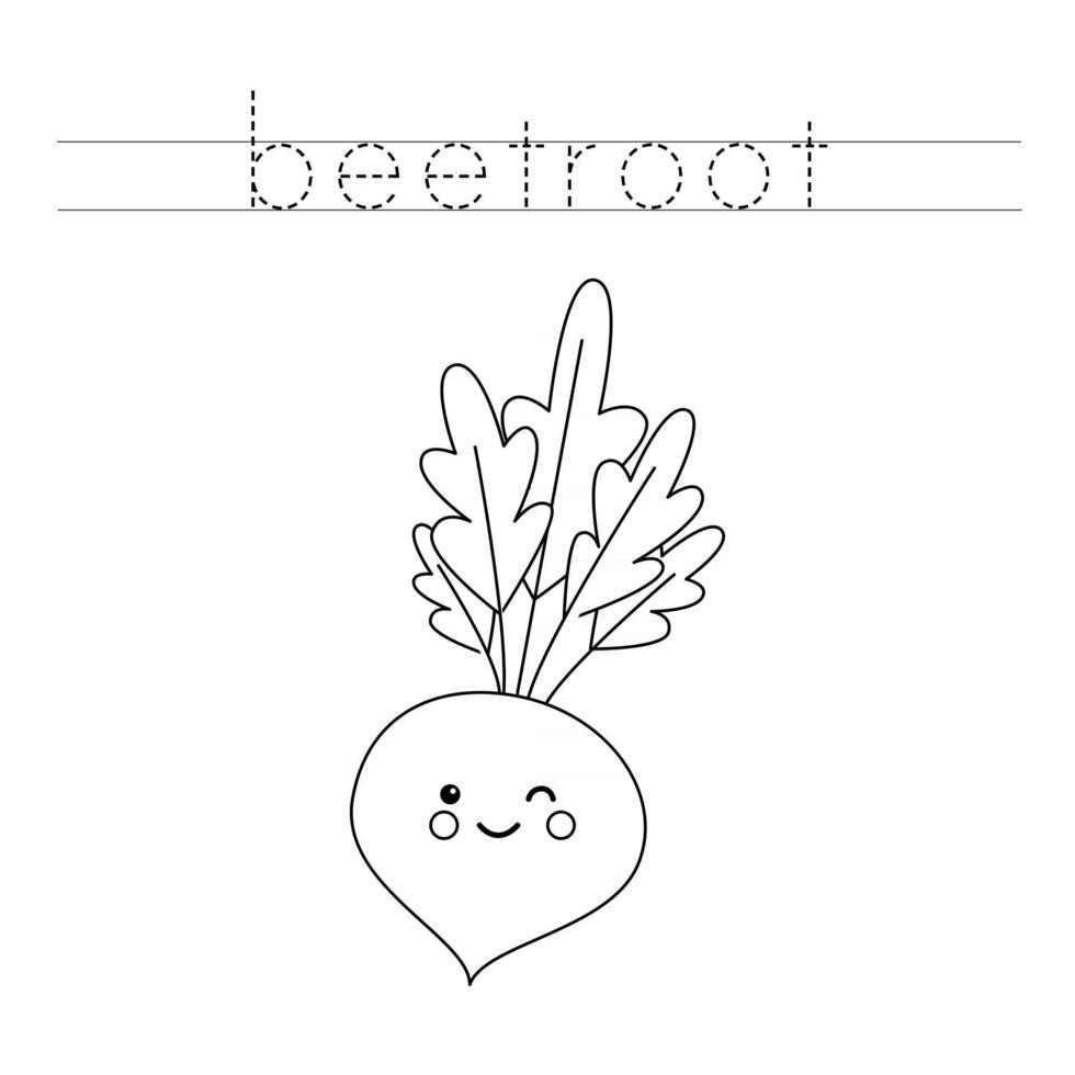 Tracing letters with cute beetroot Writing practice for kids vector