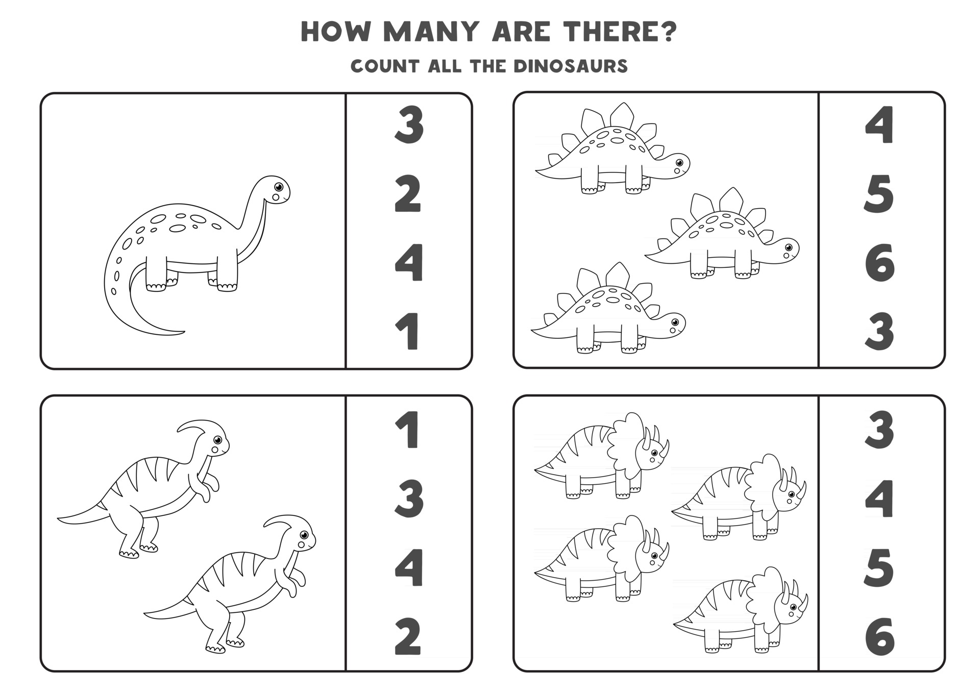 counting game with cute black and white dinosaurs math worksheet 2458674 vector art at vecteezy