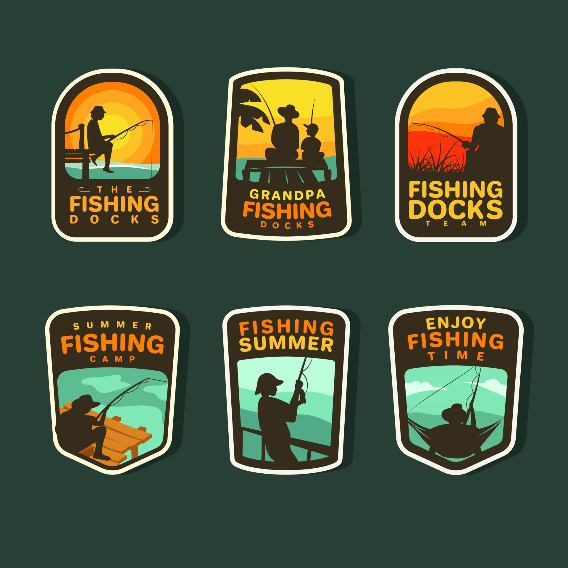 Summer Fishing Sticker Collection 2458682 Vector Art at Vecteezy