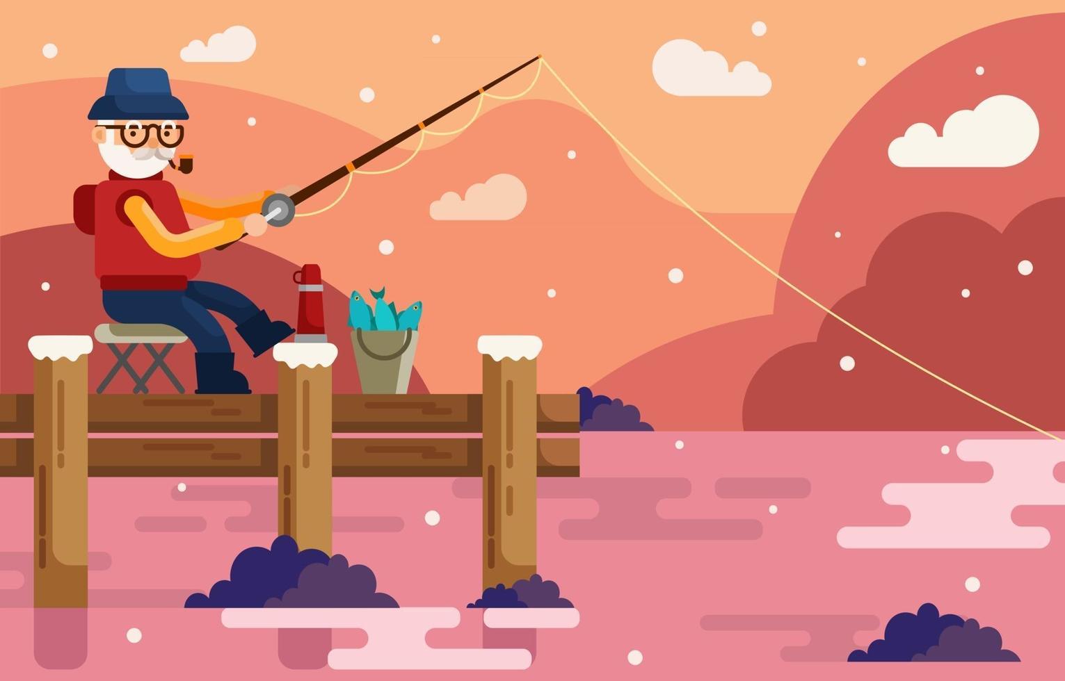 Old Man Summer Fishing Concept vector