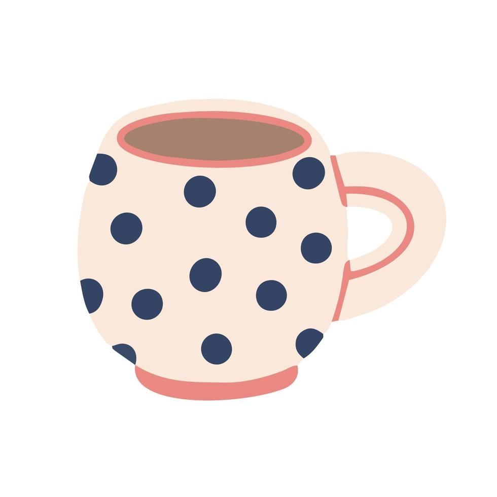 Polka dot mug isolated on a white background. Hand drawn vector illustration in flat cartoon style