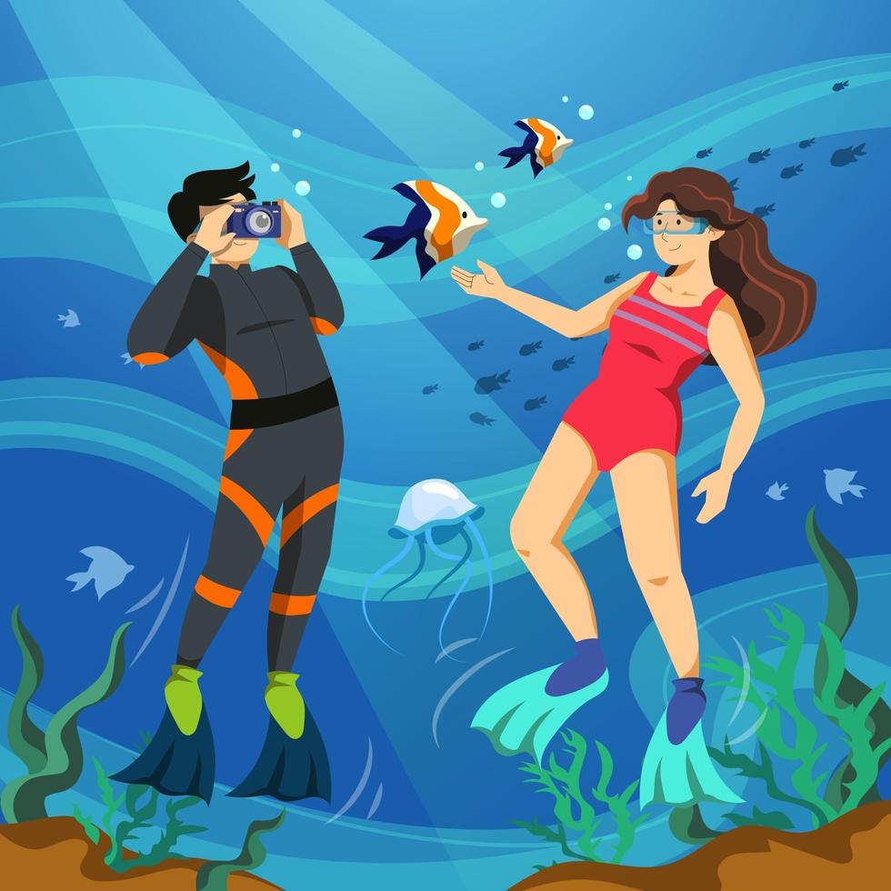 Couple Taking Picture Underwater vector