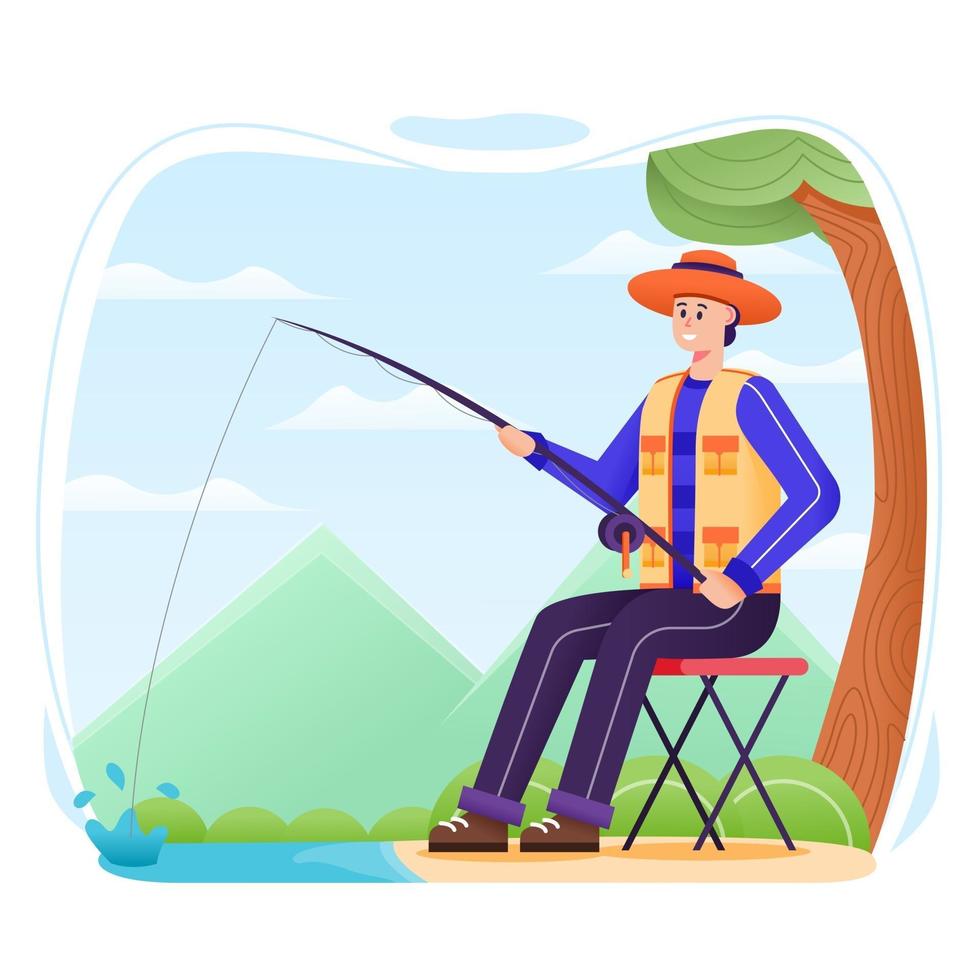 Happy Holiday Men Fishing Summer Activity vector