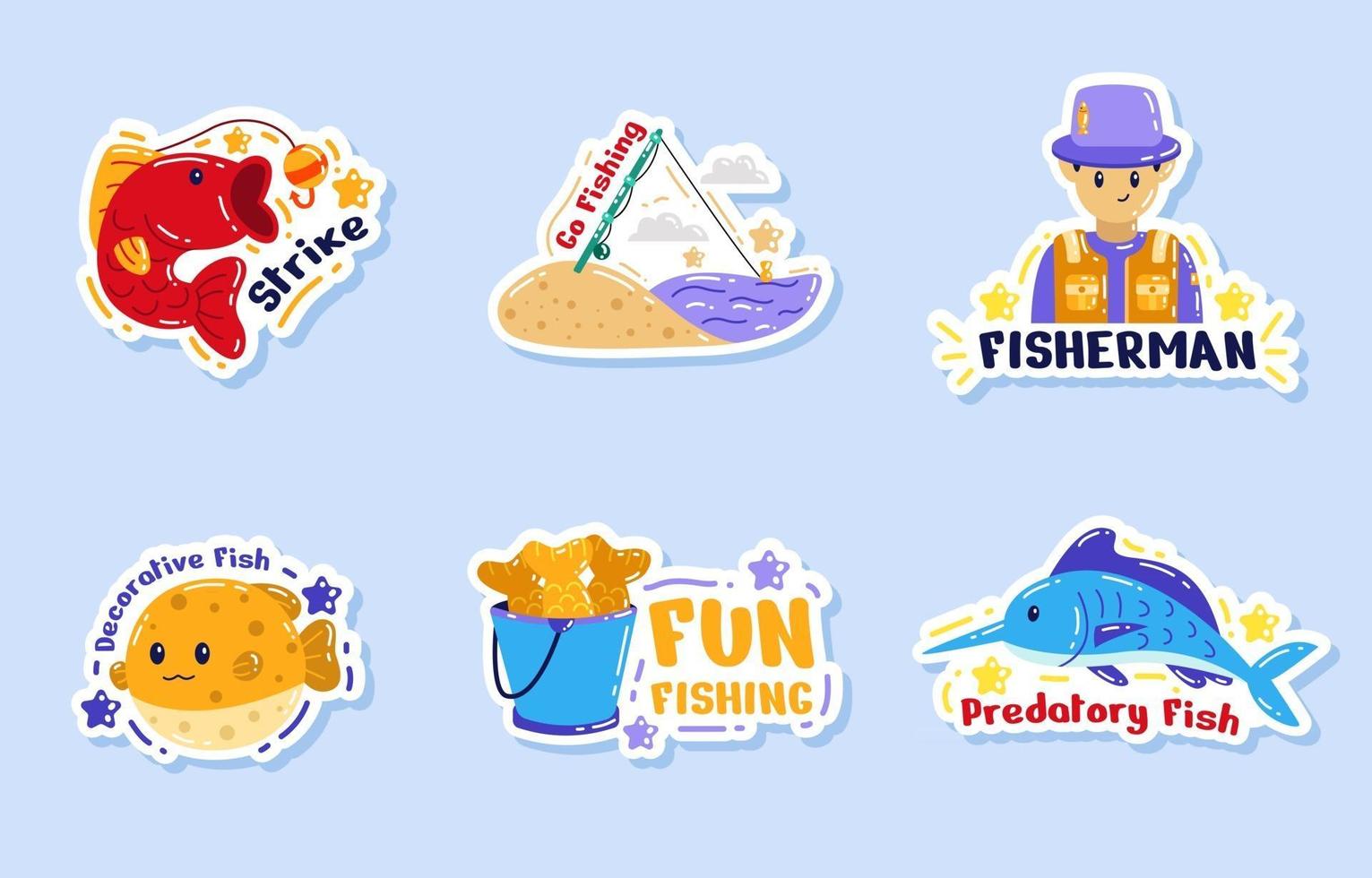 Happy Summer Fishing Sticker Set vector