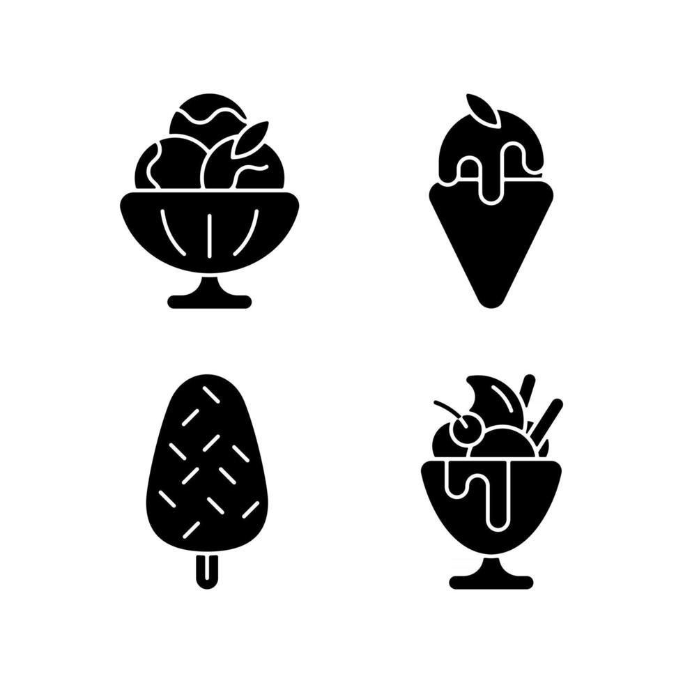 Ice cream varieties black glyph icons set on white space vector