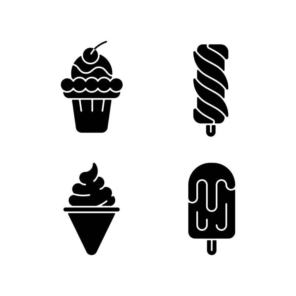 Variedades de helado iconos de glifos negros en espacio en blanco vector