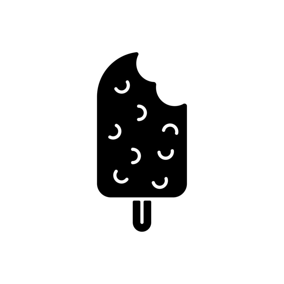 Chocolate covered ice cream on stick black glyph icon vector