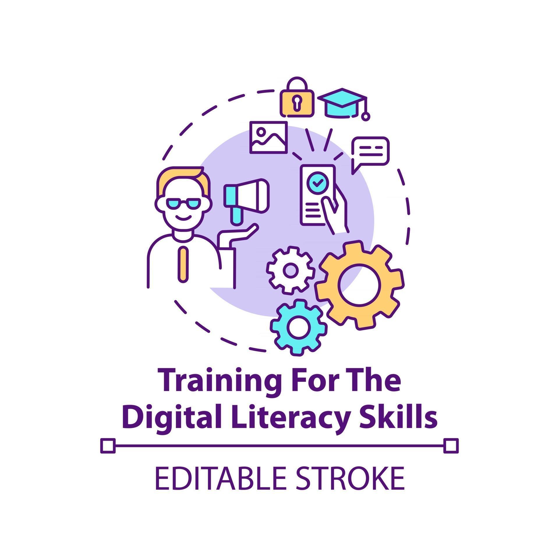 Training for the digital literacy skills concept icon 2458922 Vector