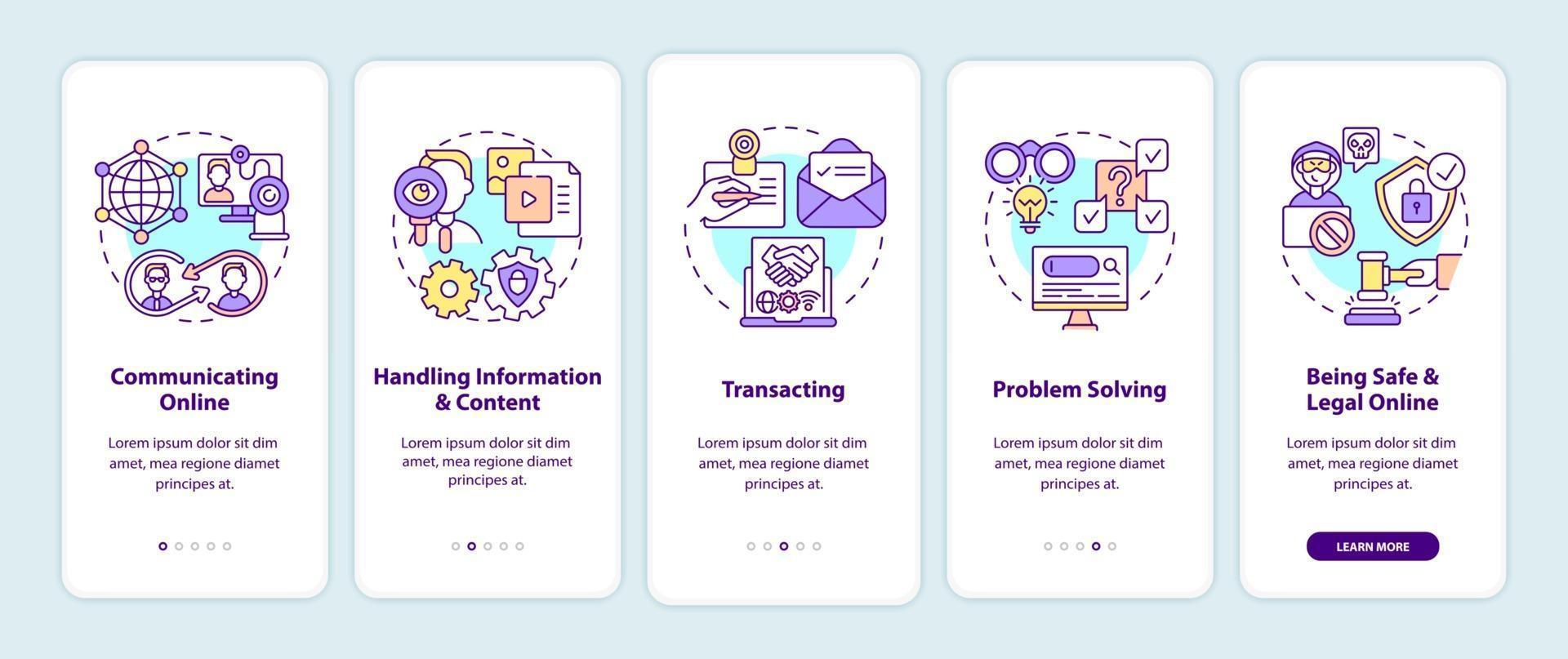 Habilidades digitales esenciales que incorporan la pantalla de la página de la aplicación móvil con conceptos vector