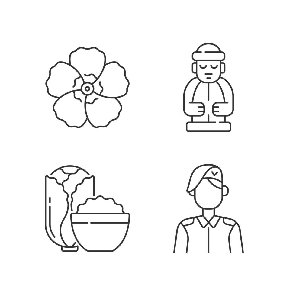 Korean nationals symbols linear icons set vector
