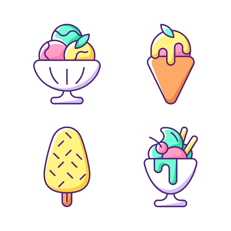 Ice cream varieties RGB color icons set vector