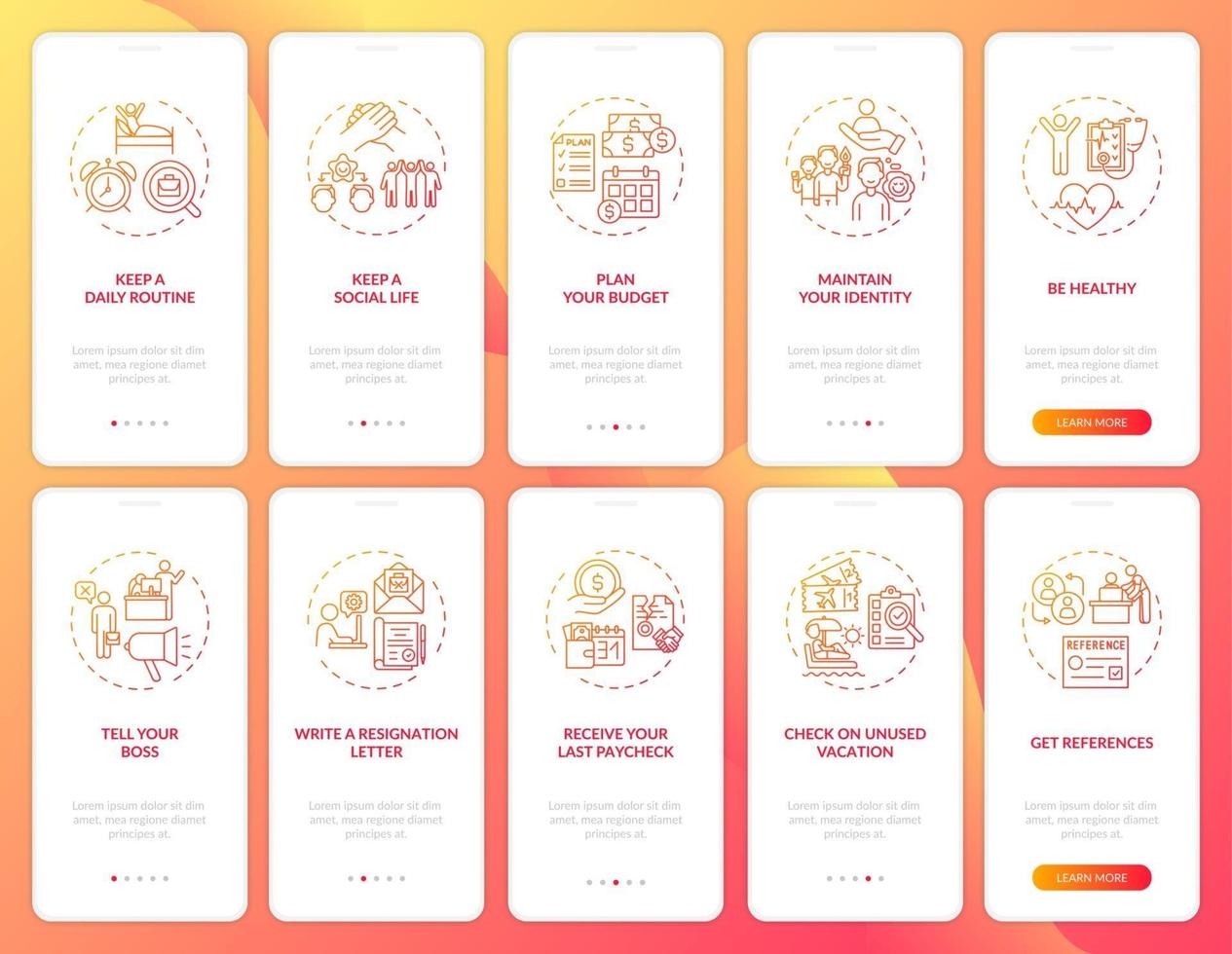Job Transition Onboarding Mobile App Page Screen Set With Concepts Job Transition Onboarding Mobile App Page Screen Set With Concepts