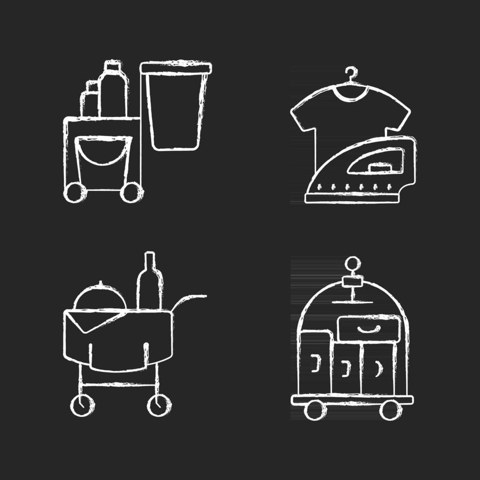 Hotel services chalk white icons set on black background vector