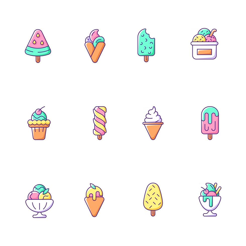 Ice cream varieties RGB color icons set vector