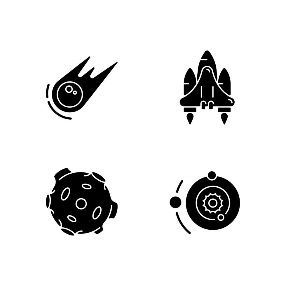 Astronautic black glyph icons set on white space vector