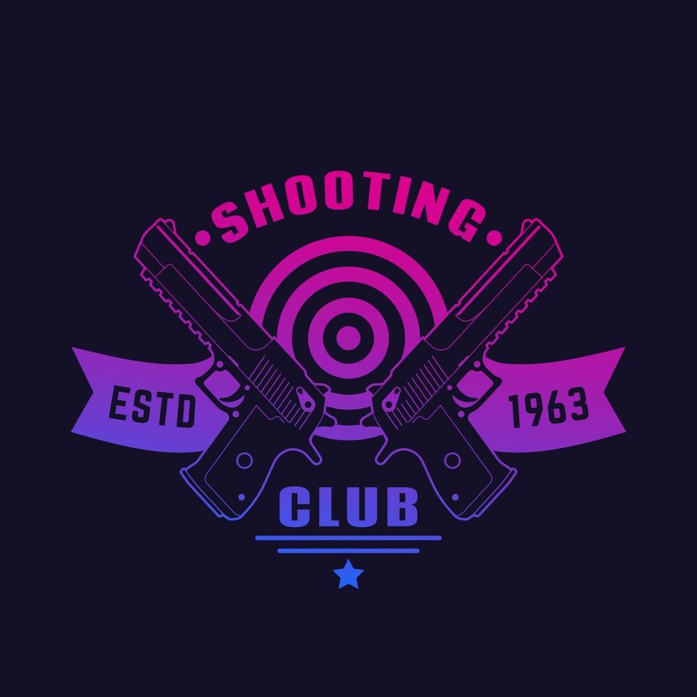 Logotipo del club de tiro o emblema vectorial con dos pistolas, pistolas potentes vector