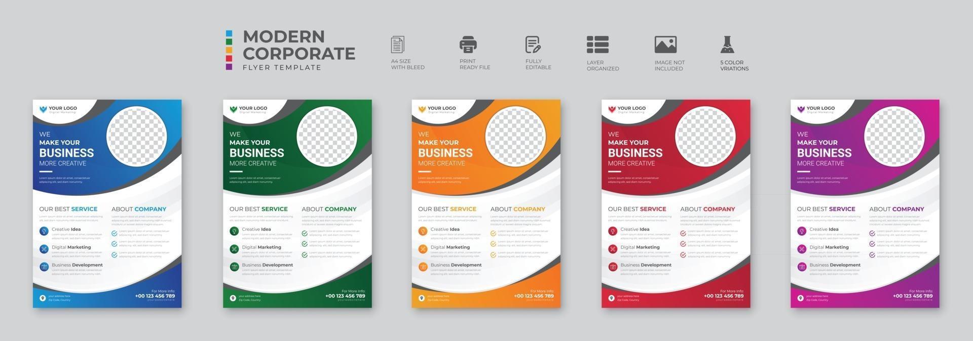 Corporate business flyer template design set with blue magenta red and yellow color marketing business proposal promotion advertise publication cover page vector