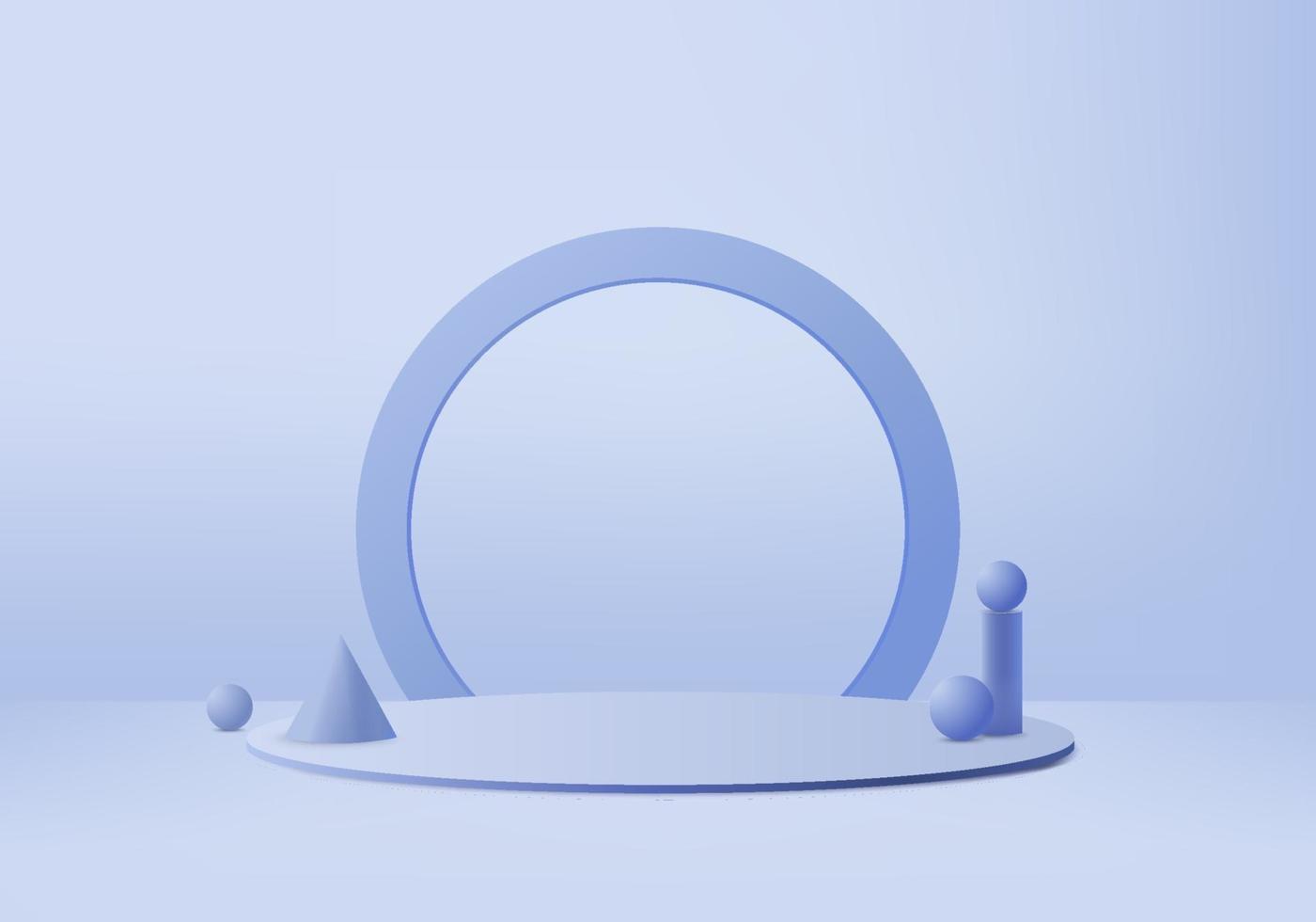 Los productos de fondo 3D muestran la escena del podio con el vector de fondo de la plataforma geométrica Representación 3d con el soporte del podio para mostrar productos cosméticos Escaparate del escenario en la pantalla del pedestal Estudio azul