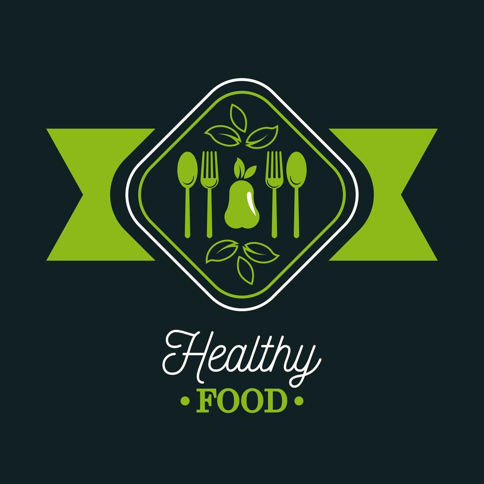 premium and healthy food poster with pear and cutlery vector