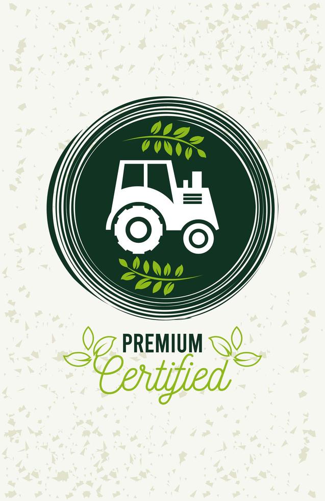 cartel de comida premium y saludable con tractor. vector