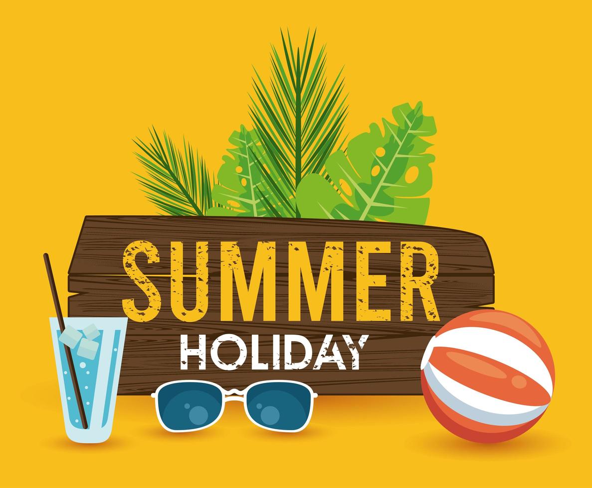 etiqueta de vacaciones de verano con globo de playa vector