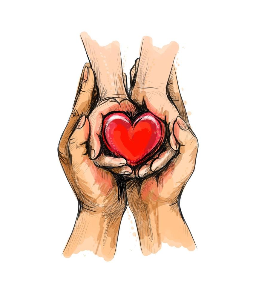 Adult and child hands holding red heart health care donate world heart day world health day Happy Mother s day valentine s day love vector