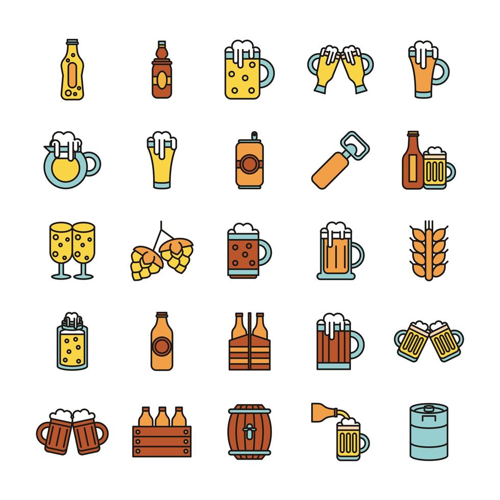 bundle of beer international day icons vector