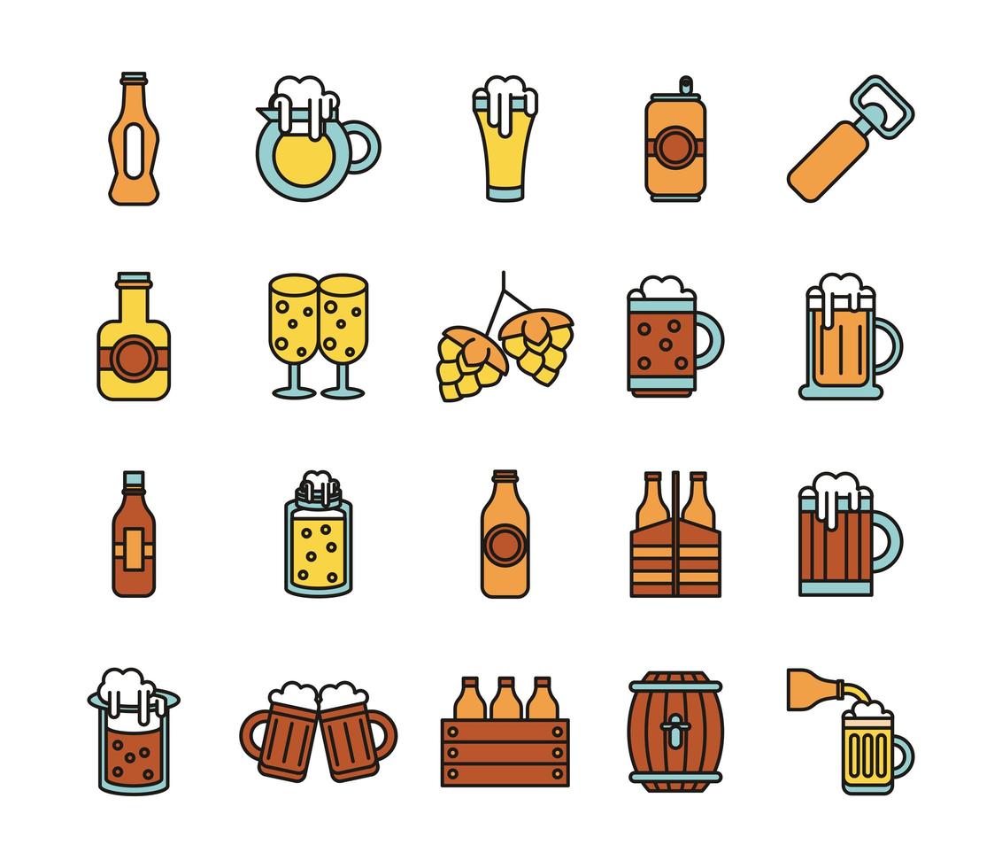 bundle of beer international day icons vector