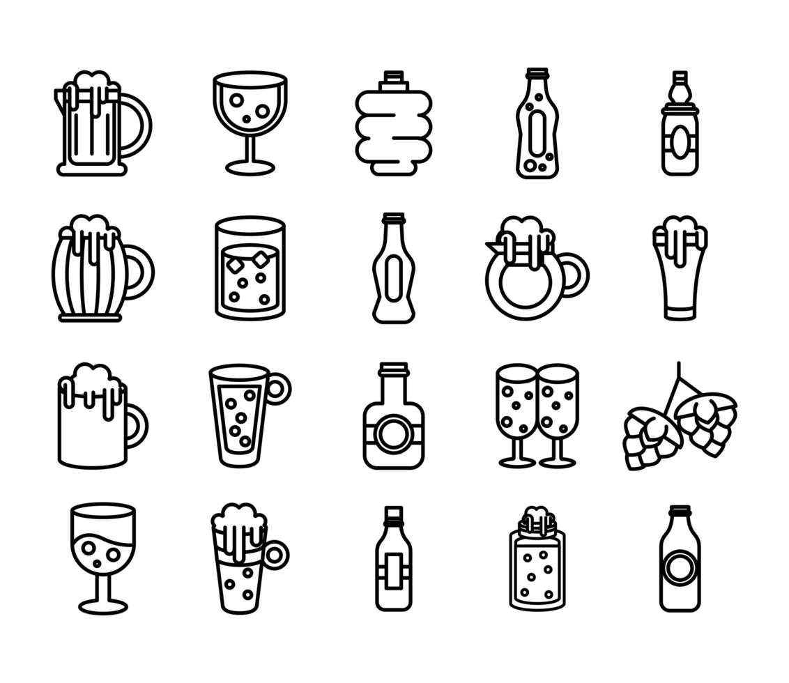 bundle of beer international day icons vector