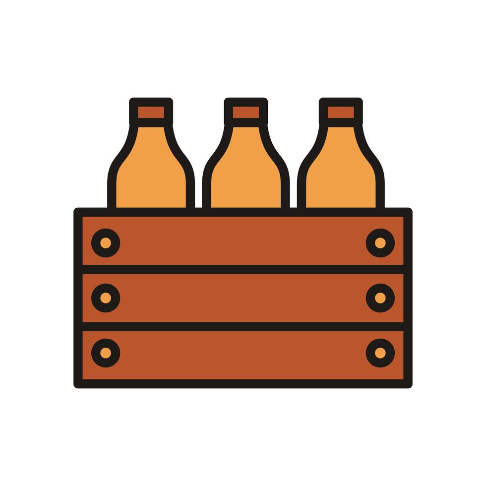 beers bottles in basket drinks international day fill style vector