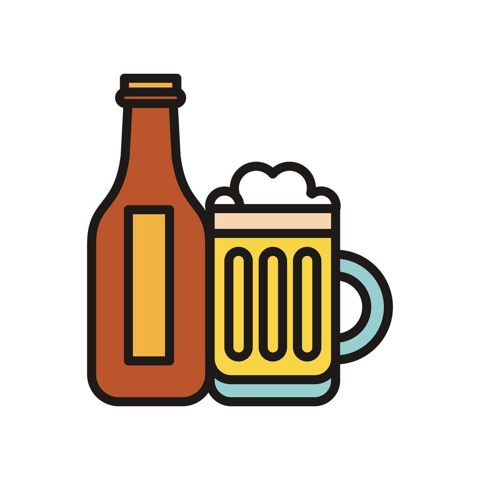 jarra de cerveza y bebida de botella estilo de relleno del día internacional vector