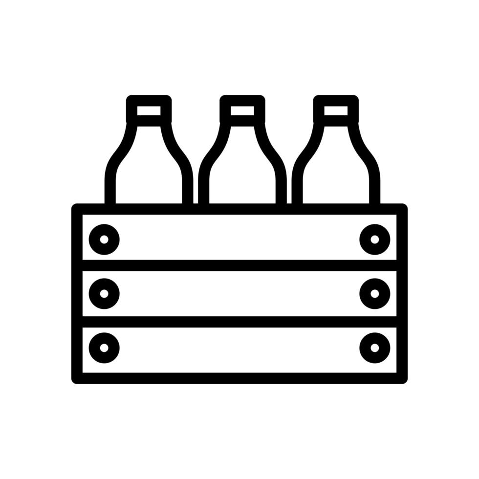 beers bottles in basket drinks international day line style vector