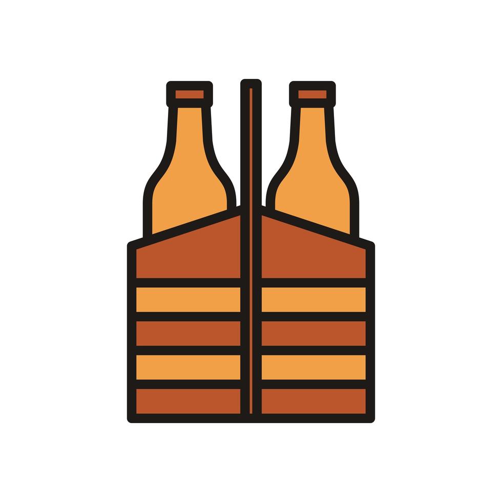 beers bottles in basket drinks international day fill style vector