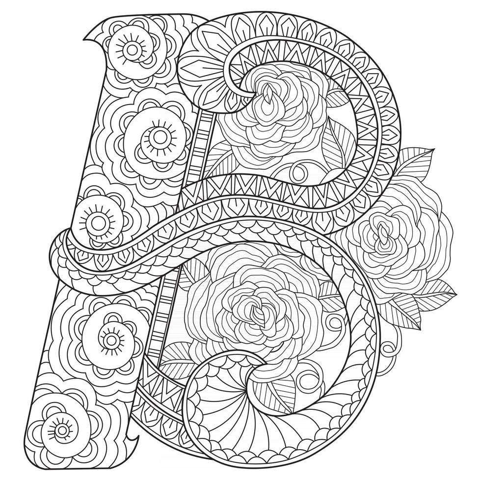 Alphabet B hand drawn for adult coloring book vector