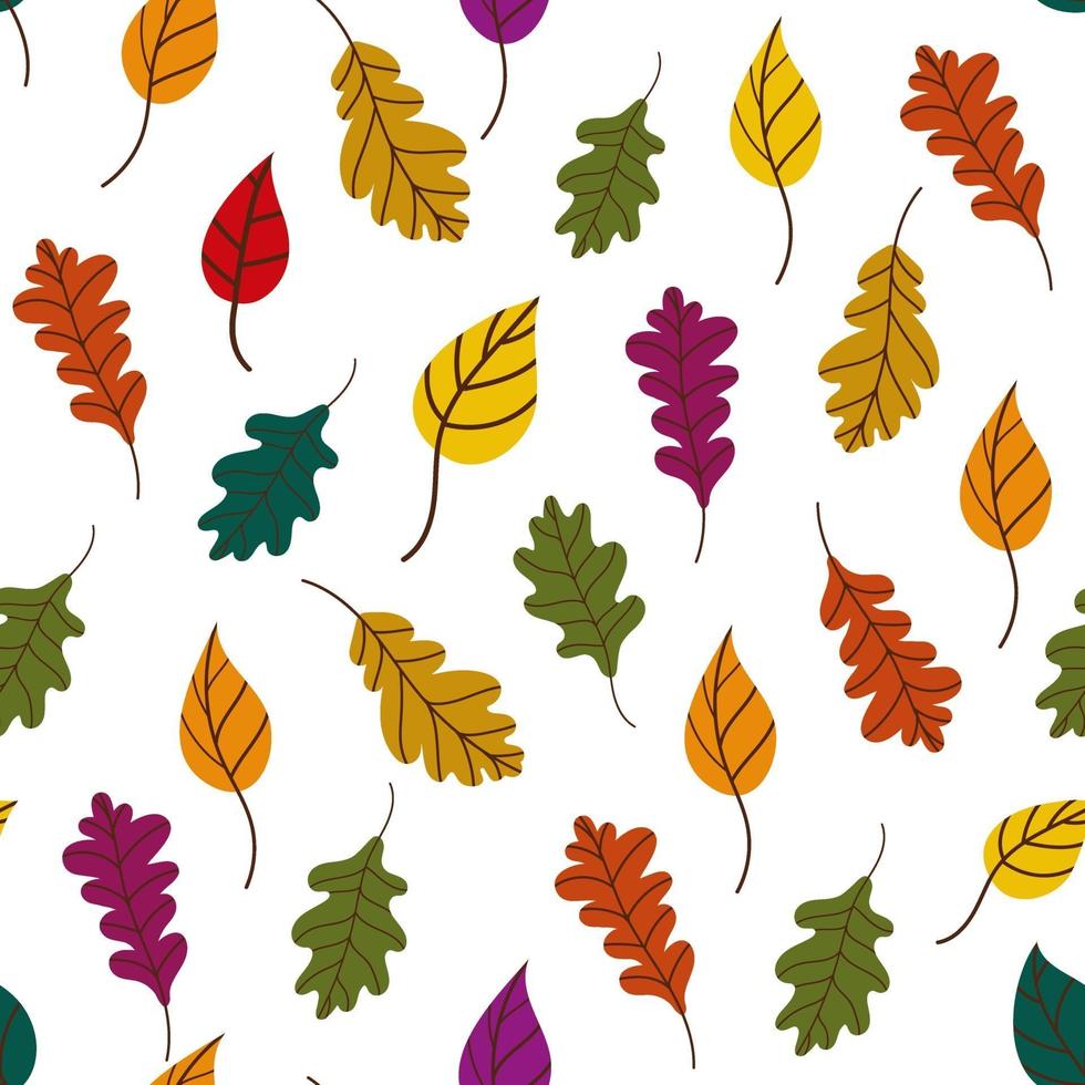 Fallen leaves pattern. Bothnian autumn pattern with fallen leaves of trees on a white background. autumn background. Vector illustration in flat style for wrapping paper, textile printing, blogs