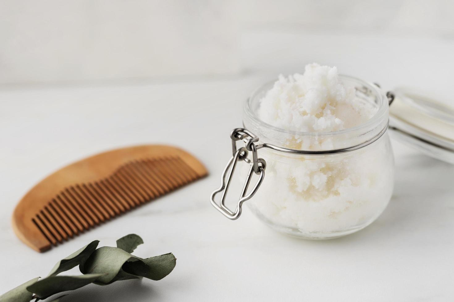 Shea butter beauty treatment assortment background photo
