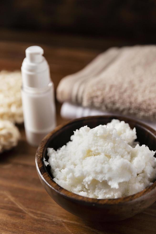 Shea butter beauty treatment assortment background photo