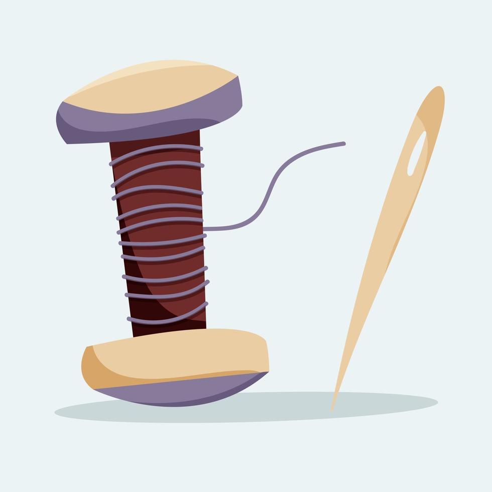 Small spool of sewing thread and needle vector