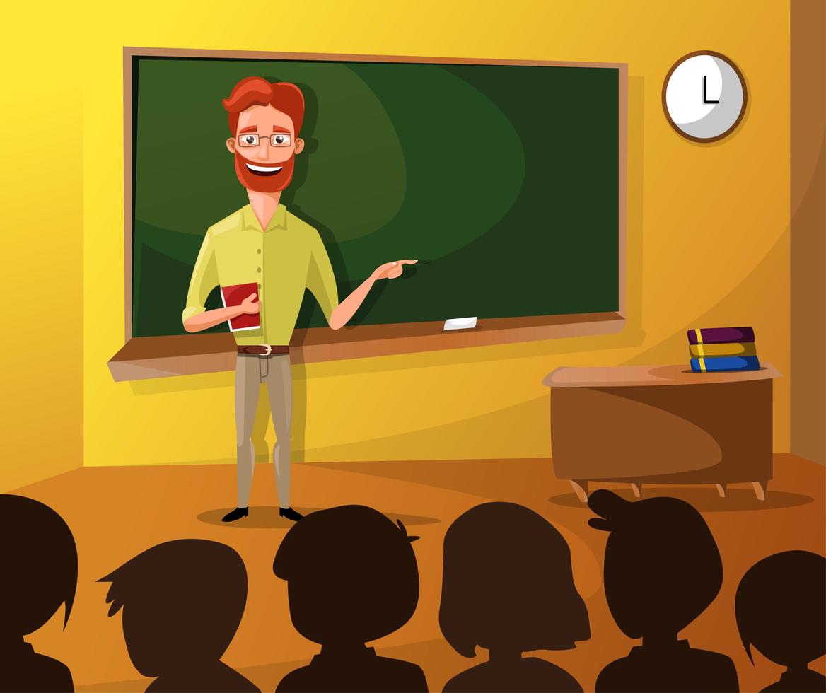 Teacher Teaching Students In Classroom, World Book Day, Back to school, Class with teacher and pupils vector