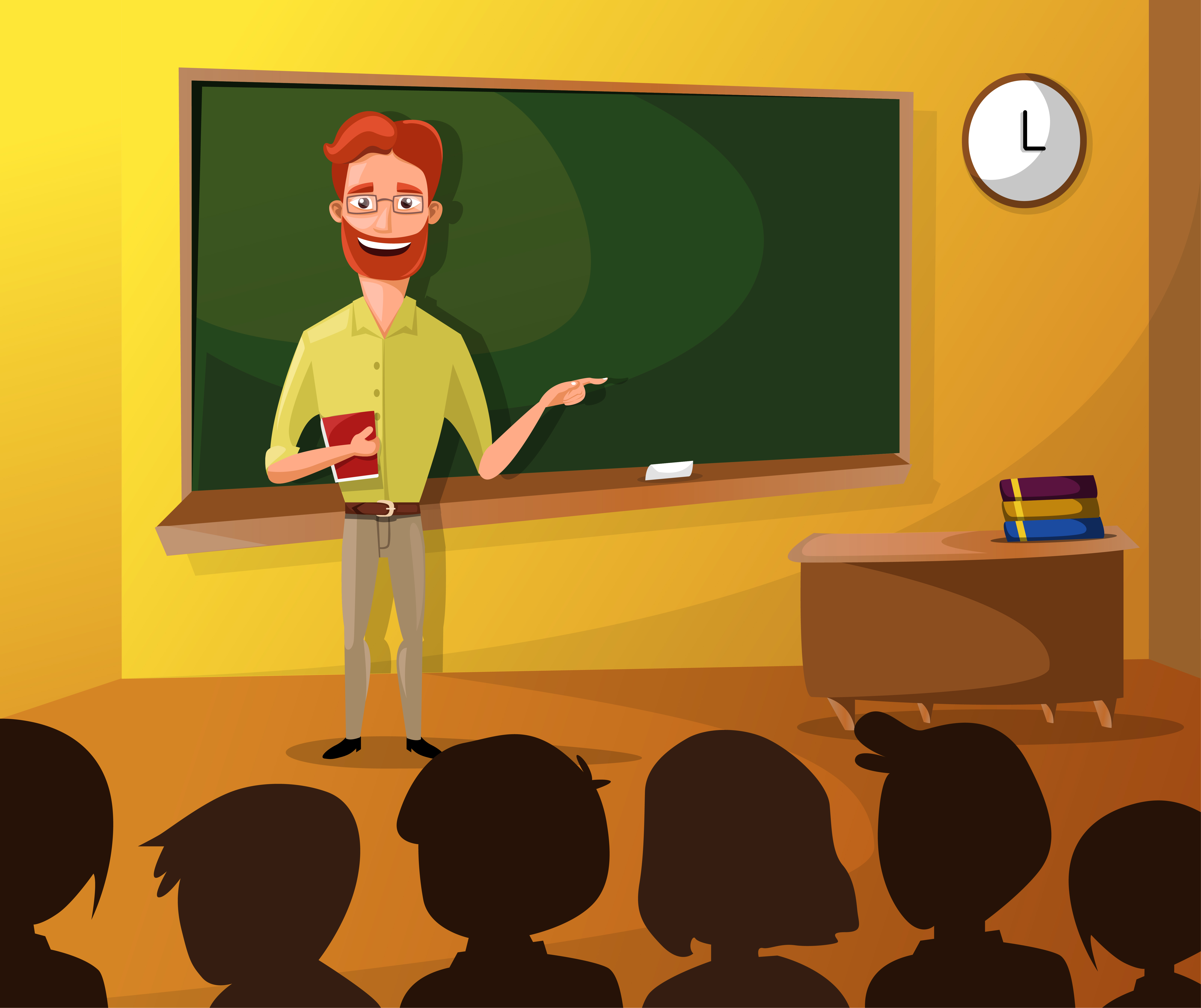 Teacher Teaching Students In Classroom, World Book Day, Back to school,  Class with teacher and pupils 2459901 Vector Art at Vecteezy