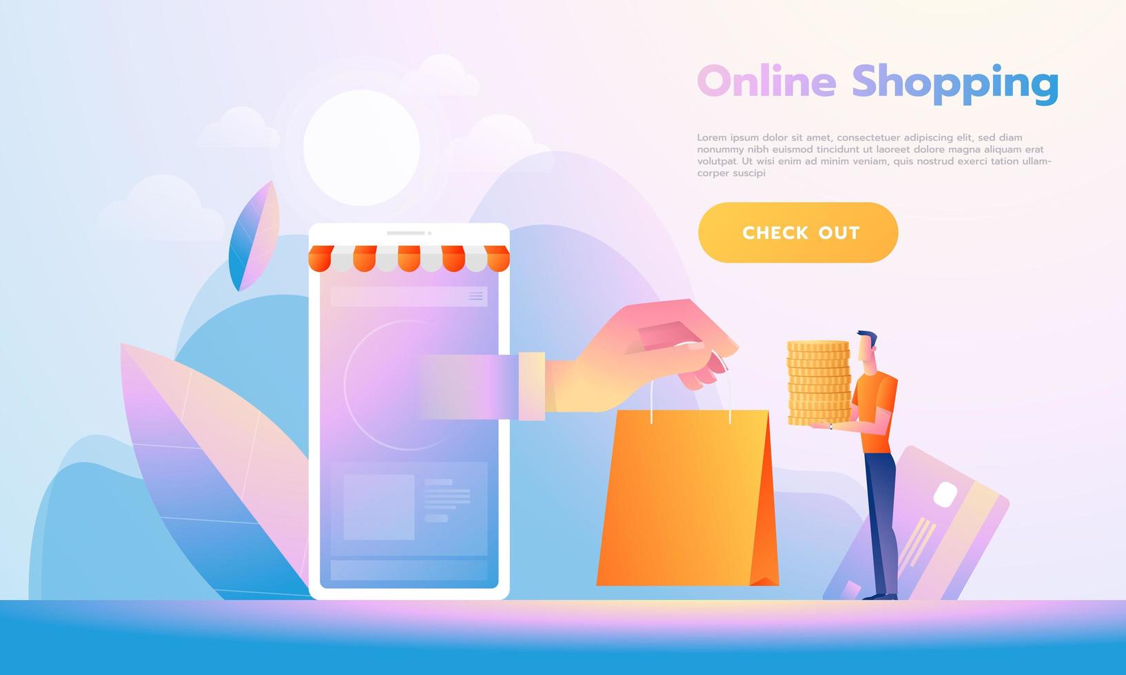 Modern Flat design online shopping concept. M-Commerce, easy to use and highly customizable. Modern vector illustration concept.