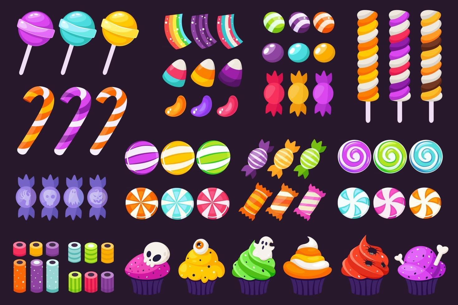 gran conjunto de dulces y caramelos de halloween vector