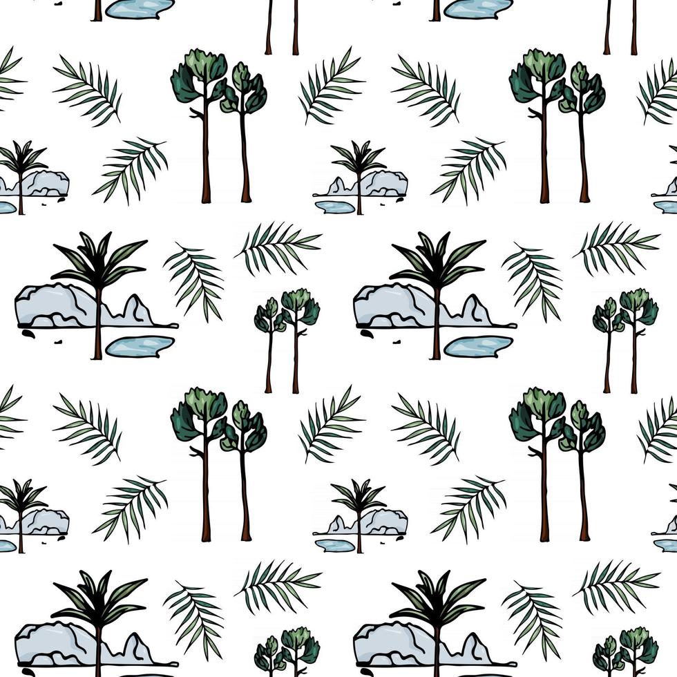 Floral seamless pattern  tropical trees and leaves Vector illustration in hand drawn style